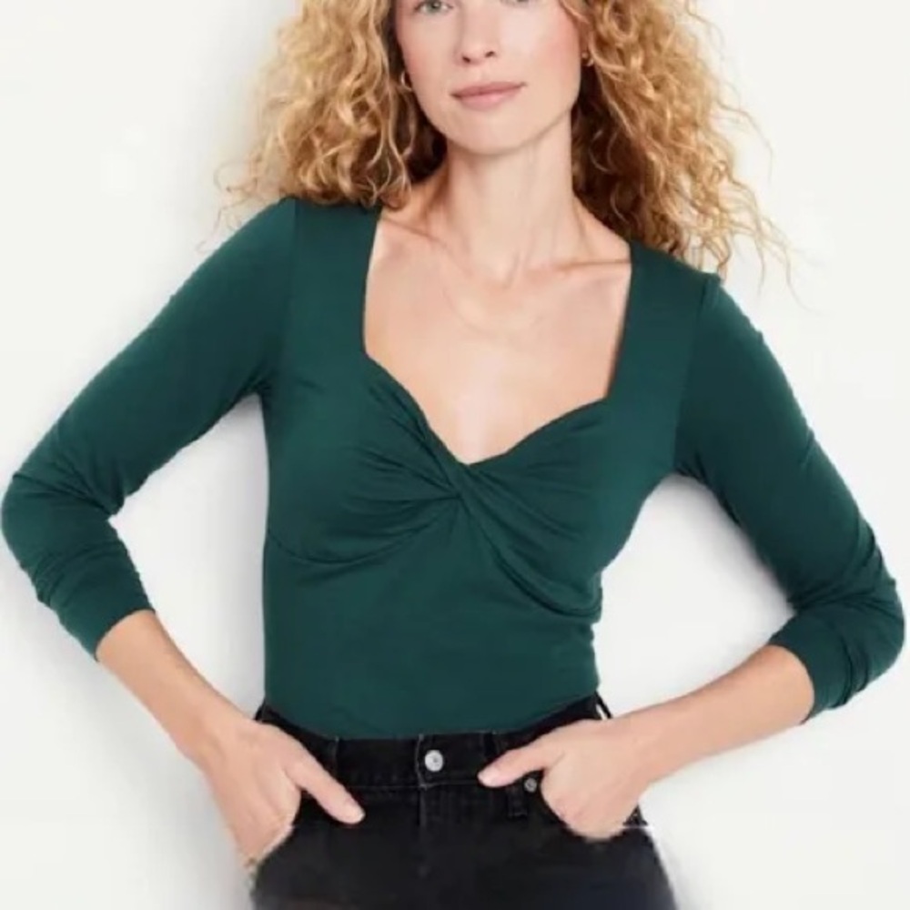 Old Navy Dark Green Long Sleeve Tee with Twist Detail